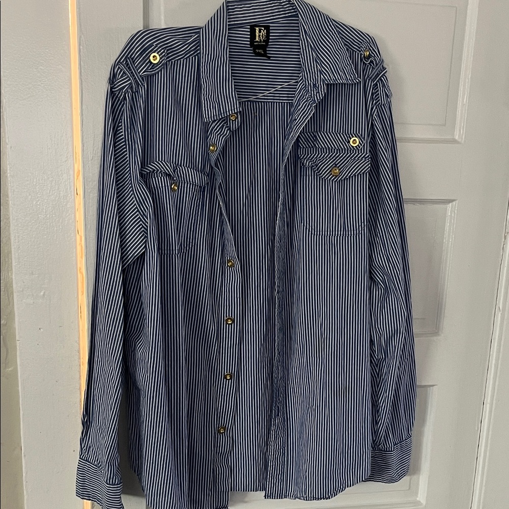 Blue and White Striped Button-Up Shirt